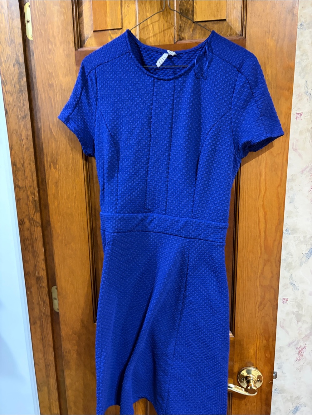 Elle Royal Blue Textured Short-Sleeve Dress